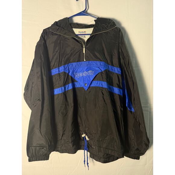 Reebok Black Blue Quarter Zip Windbreaker Jacket Pullover Men's Size Medium - Picture 1 of 3